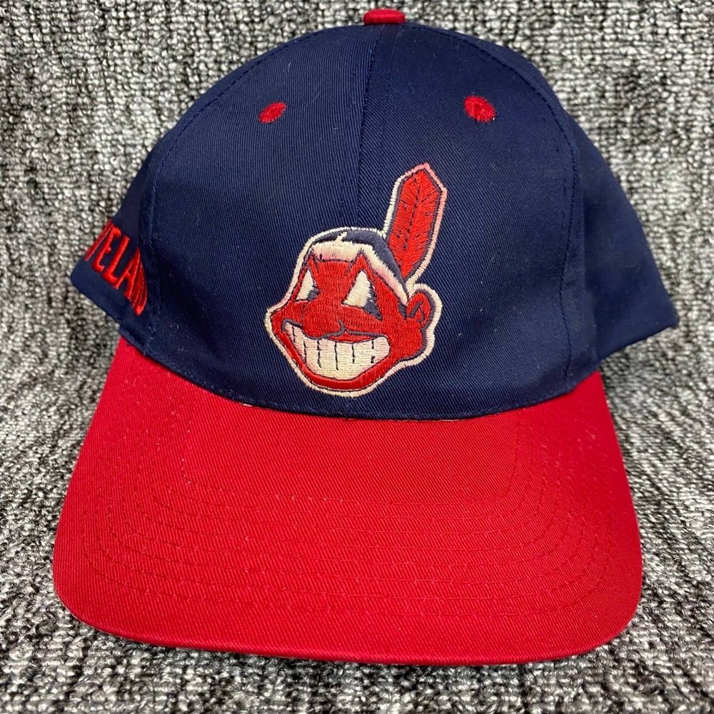 Vintage Cleveland Indians Chief Wahoo Hat Twins Enterprise Snapback Navy Red MLB